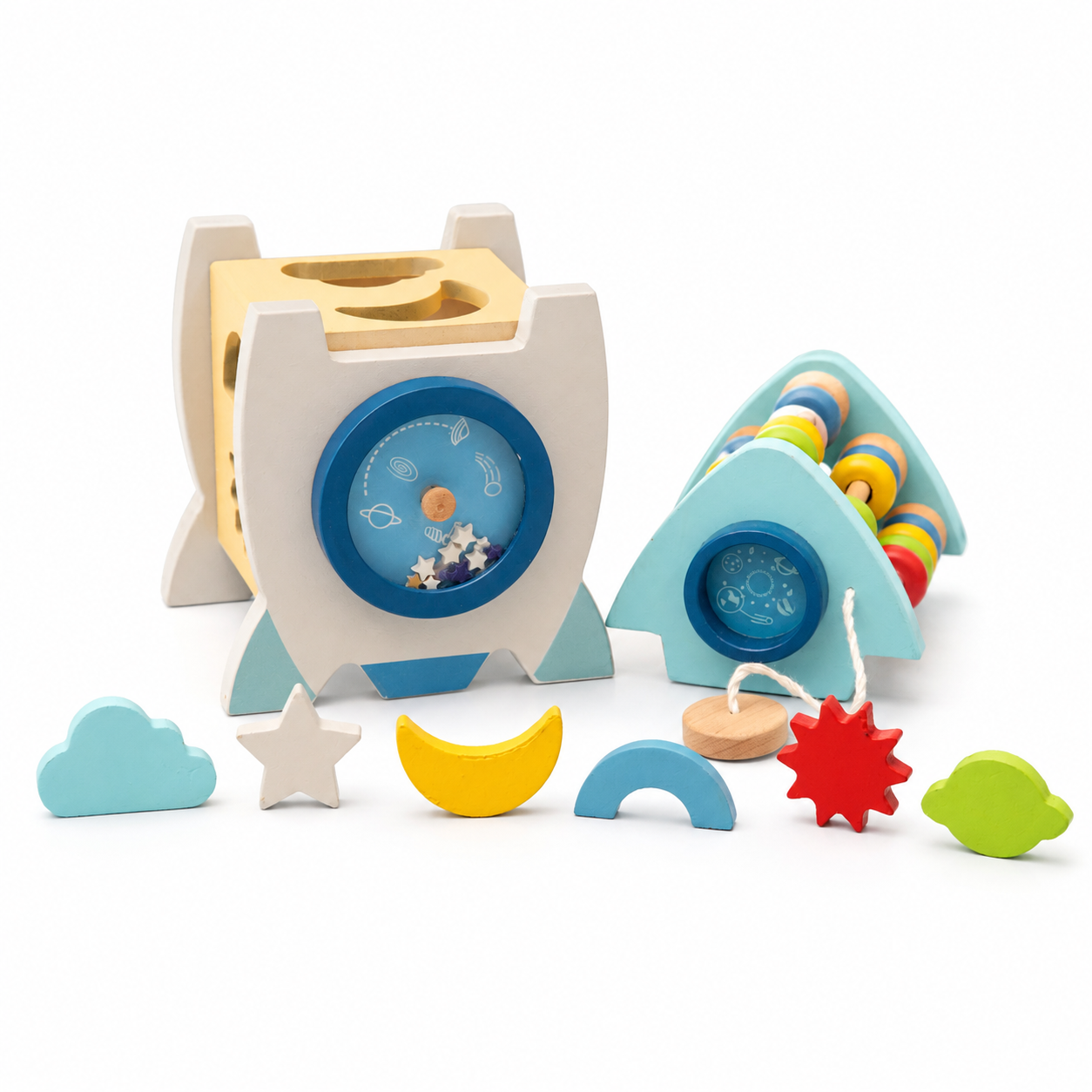 Wooden Space Rocket Activity Cube Abacus