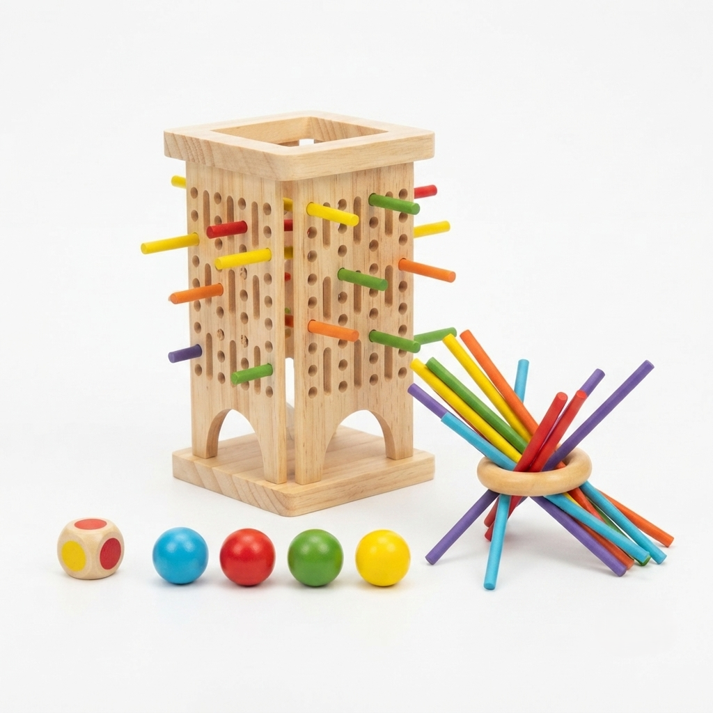 Montessori Wooden Slot-Tower Stick & Ball Strategy Game