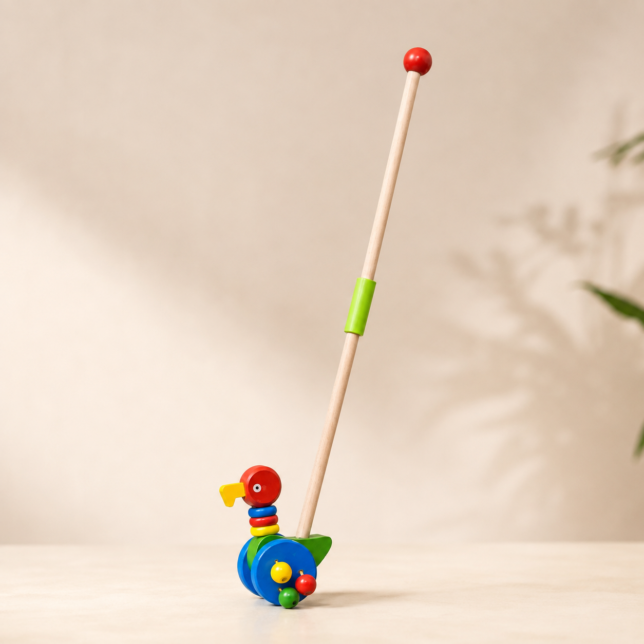 Classic Wooden Duck Push Along Walking Toy with Wooden Clacking Beads