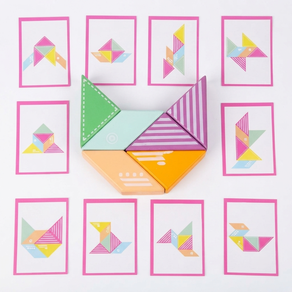 Montessori Wooden Magnetic Tangram Geometric Pattern Blocks Set