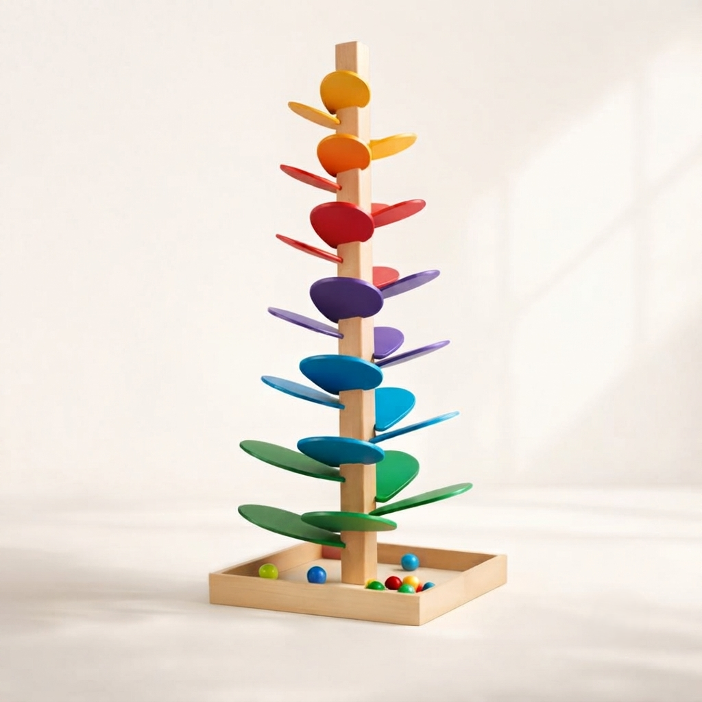 Montessori Wooden Rainbow Sound Cascading Tree Marble Run