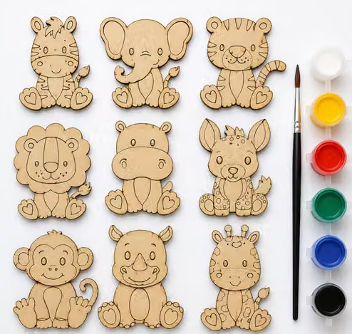 Montessori DIY Wooden Safari Animals Painting & Creative Art Kit