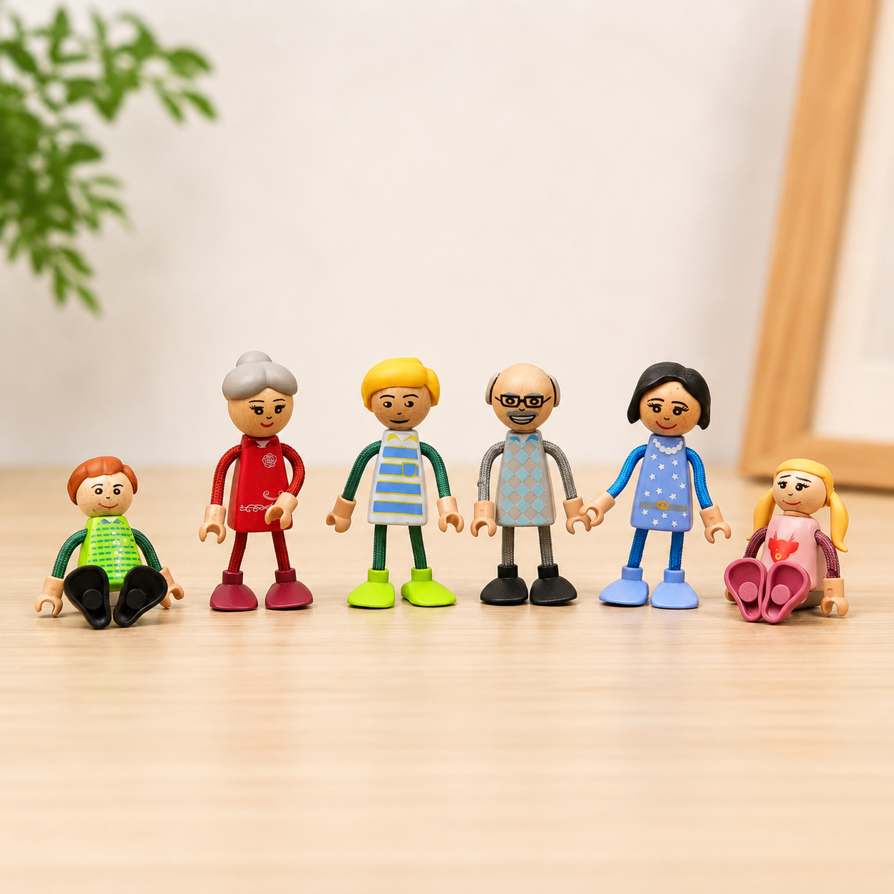 Classic Montessori Wooden Bendable Doll Family Pretend Play Set